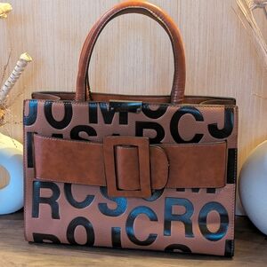 Stunning Belted Handbag With Large Bold Black Letters Definitely Eye Catching